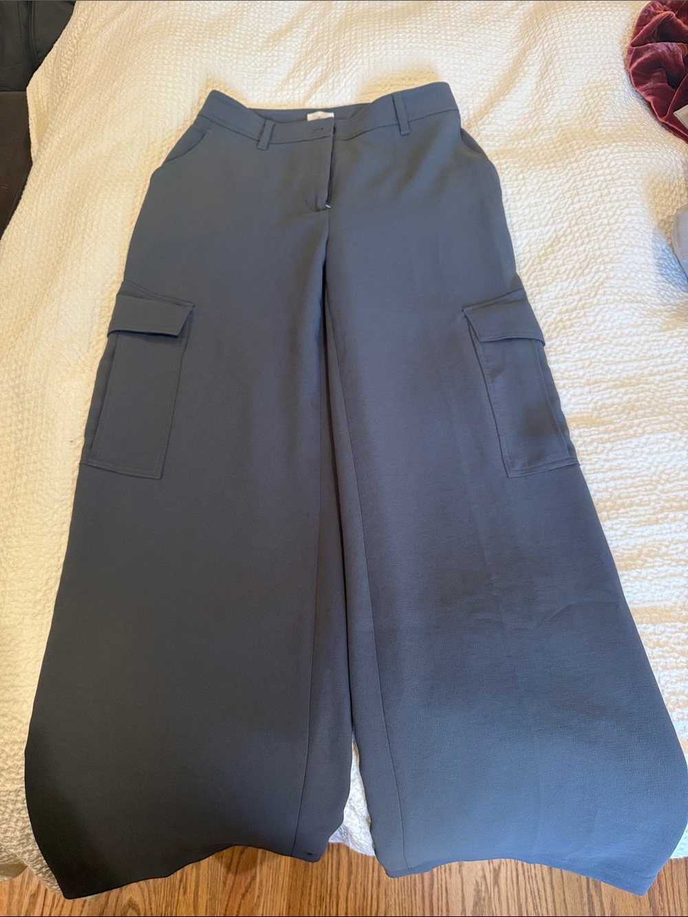 Aritzia Wilfred Wide Leg Cargo Pants in Dark Charcoal Gray
